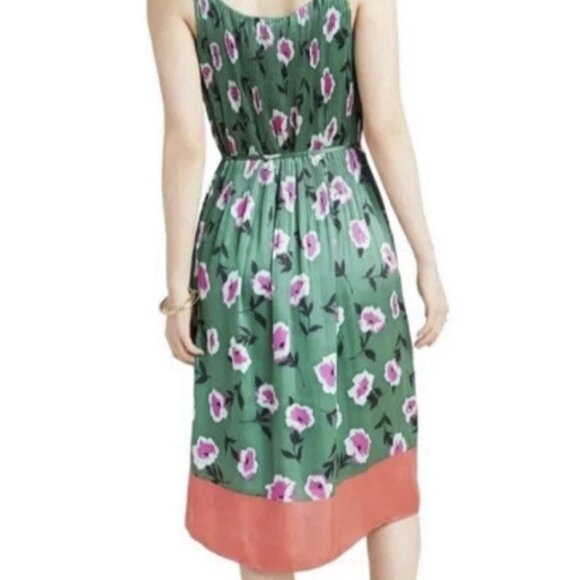 Anthropologie Women's Pleated Floral Dress Small Size Belted Green Colorful - Picture 2 of 13